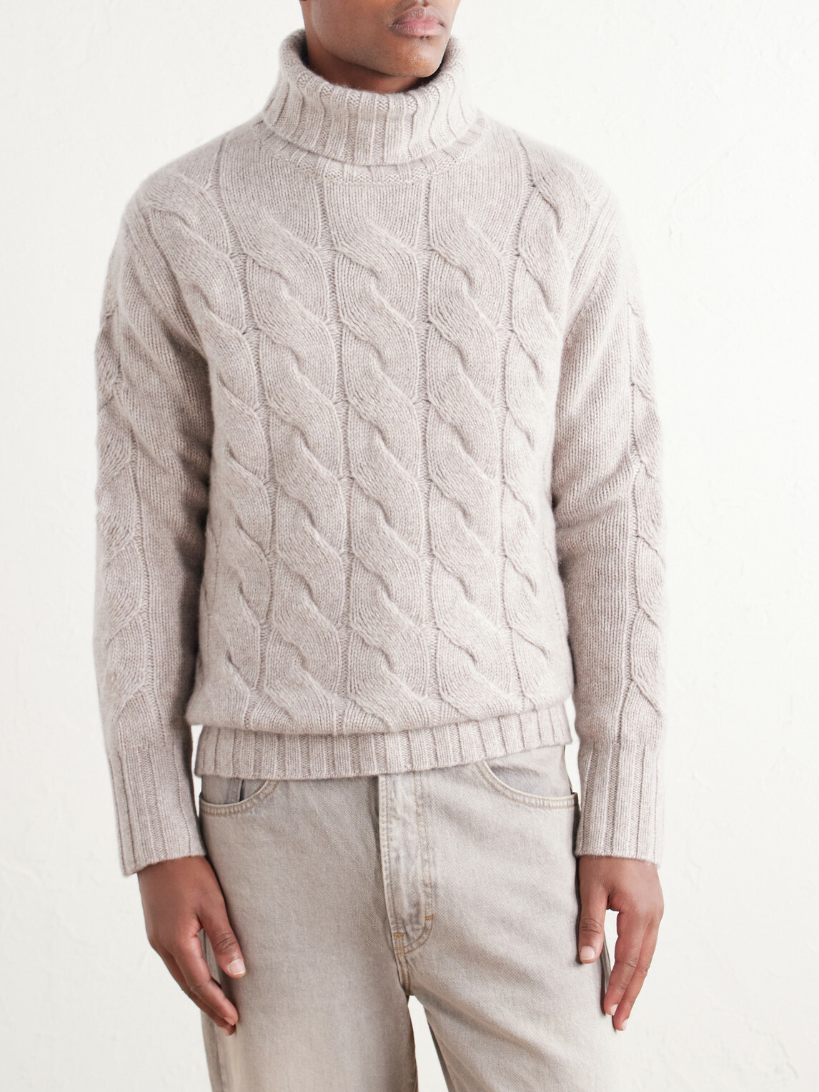 N.PEAL - Cashmere Cable-Knit Rollneck Sweater - Neutrals
