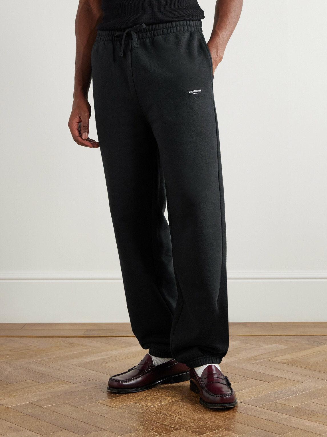 Aimé Leon Dore - Straight-Leg Logo-Print Cotton-Jersey Sweatpants - Black