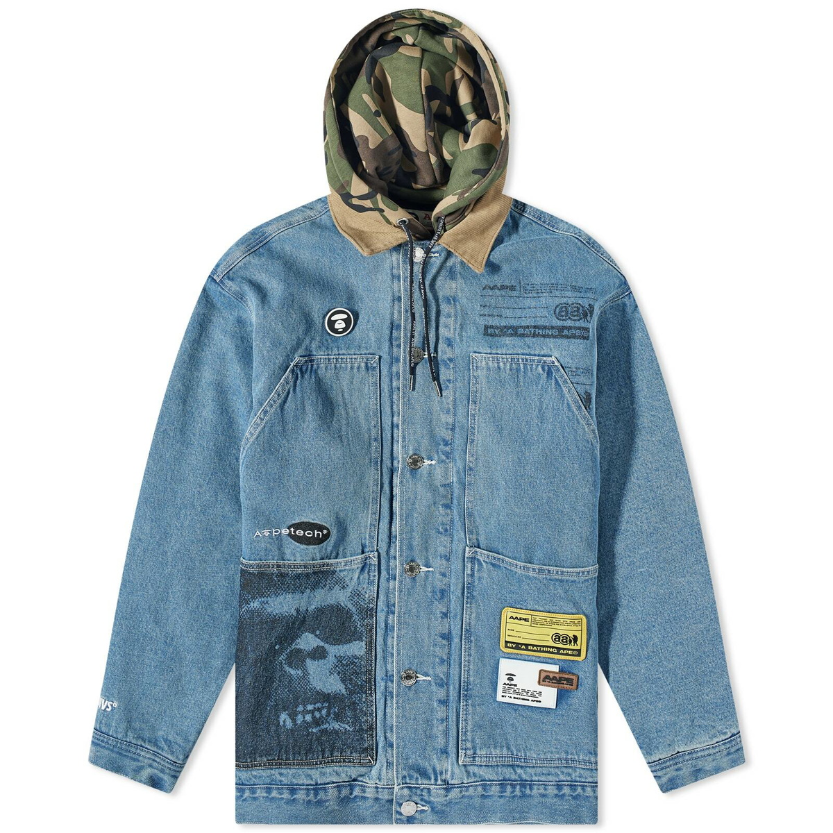 Men's AAPE Hooded Insert Worker Jacket in Blue AAPE by A Bathing Ape