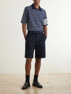 Thom Browne - Striped Logo-Appliqué Cotton-Blend Terry Polo Shirt - Blue