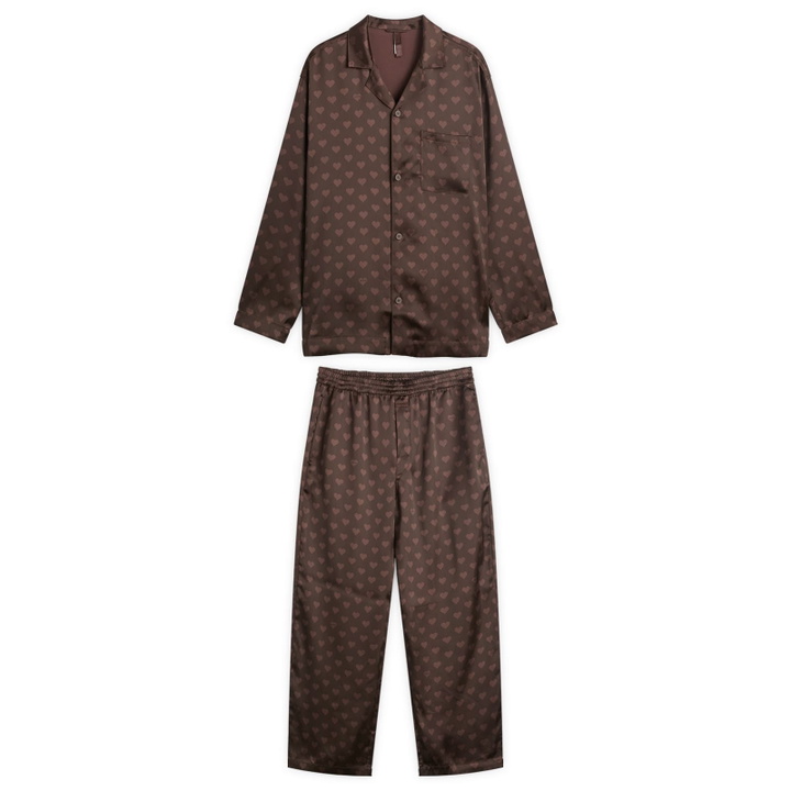 Photo: SKIMS Men's Sateen Sleep Set in Cocoa Heart Halfdrop