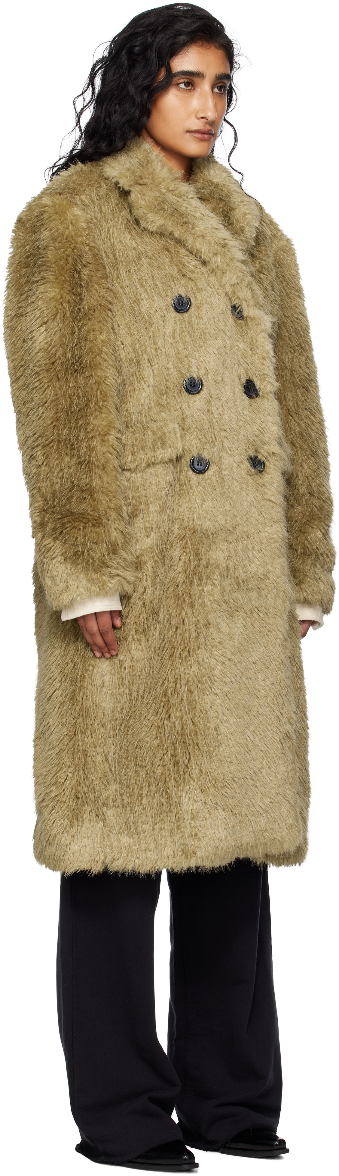 Andersson Bell Khaki Fields Buttons Faux-Fur Coat