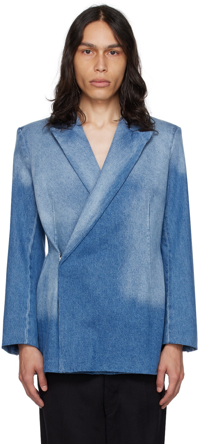 EGONlab Blue Double-Breasted Denim Blazer EGONlab