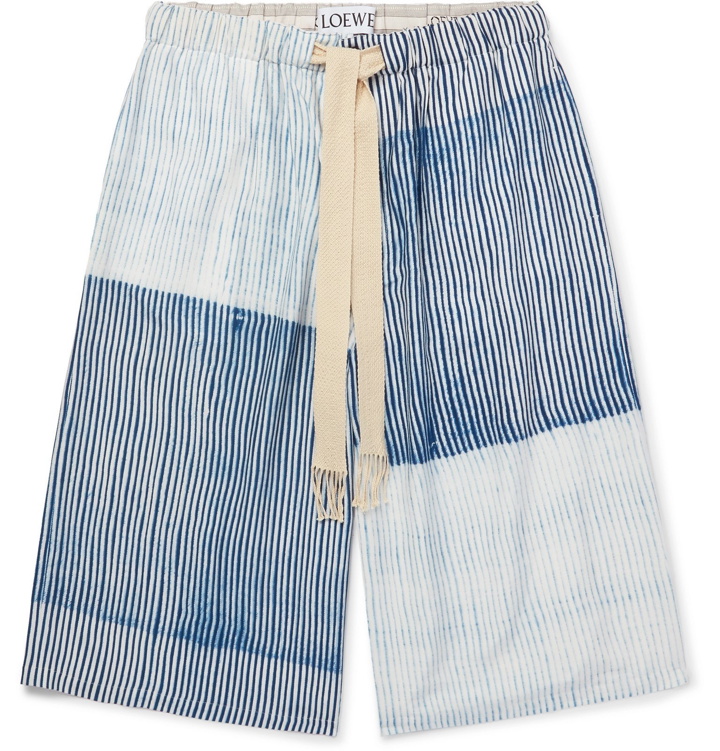 Photo: Loewe - Wide-Leg Striped Crepe Drawstring Bermuda Shorts - Blue