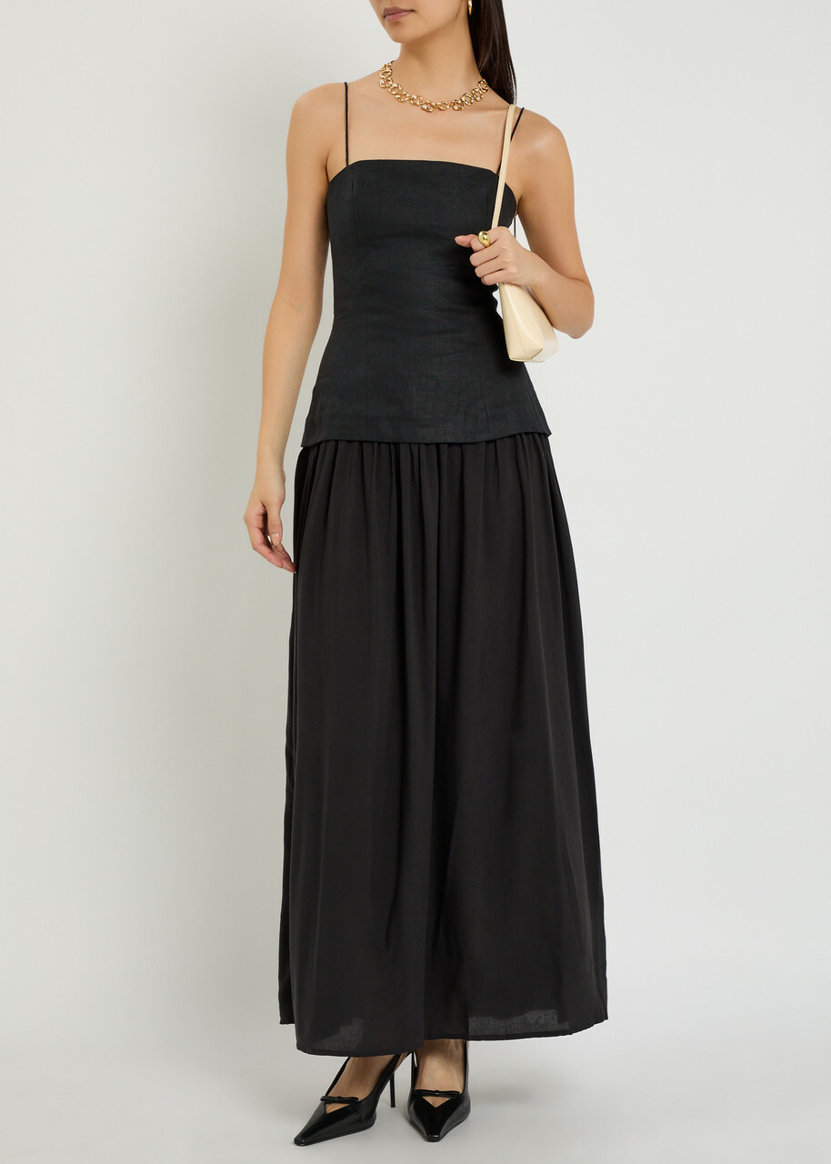 Faithfull The Brand Lenise Linen and Jersey Maxi Dress Black