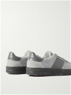 Dunhill - Legacy Runner Leather-Trimmed Suede Sneakers - Gray