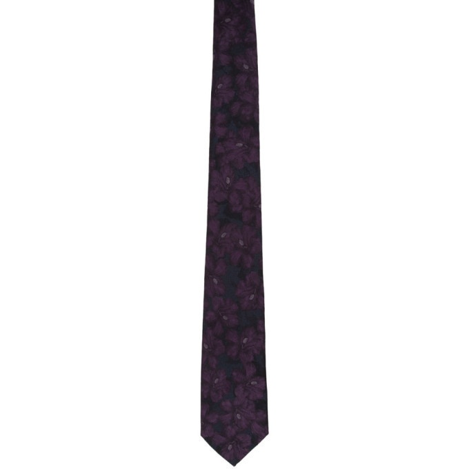 Photo: Dries Van Noten Black and Purple Silk Graphic Tie