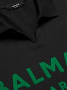 BALMAIN - Logo-Flocked Cotton-Jersey Polo Shirt - Black