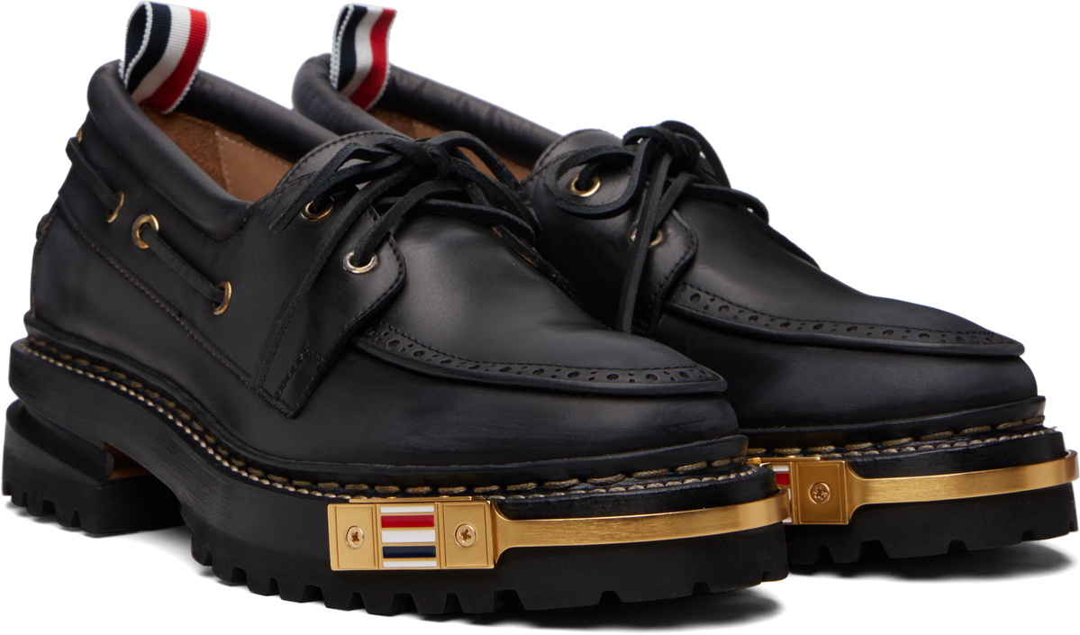 Thom Browne Black Distressed Calf Hiking Boat Shoes
