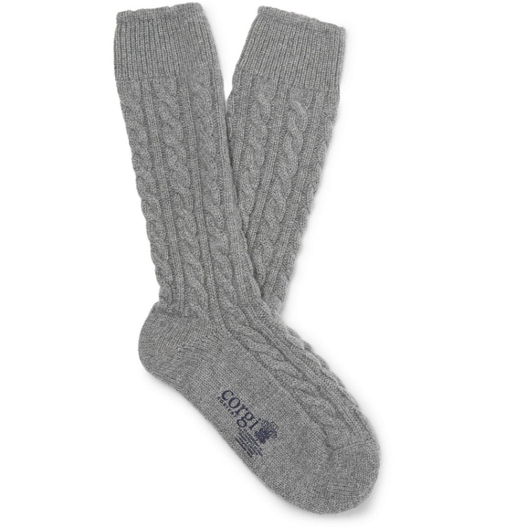 Photo: Kingsman - Cable-Knit Cashmere Socks - Gray