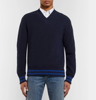 Mr P. - Striped Ribbed Cotton Sweater - Navy