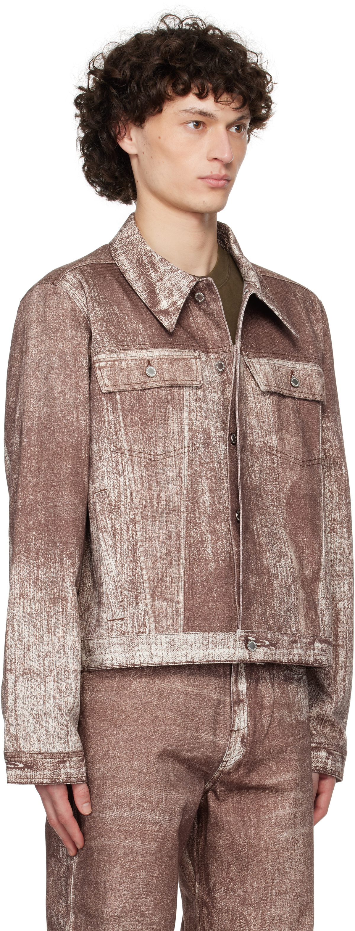 CAMPERLAB Burgundy Paint Print Denim Jacket