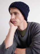 Moncler - Logo-Appliquéd Cable-Knit Virgin Wool Beanie - Blue
