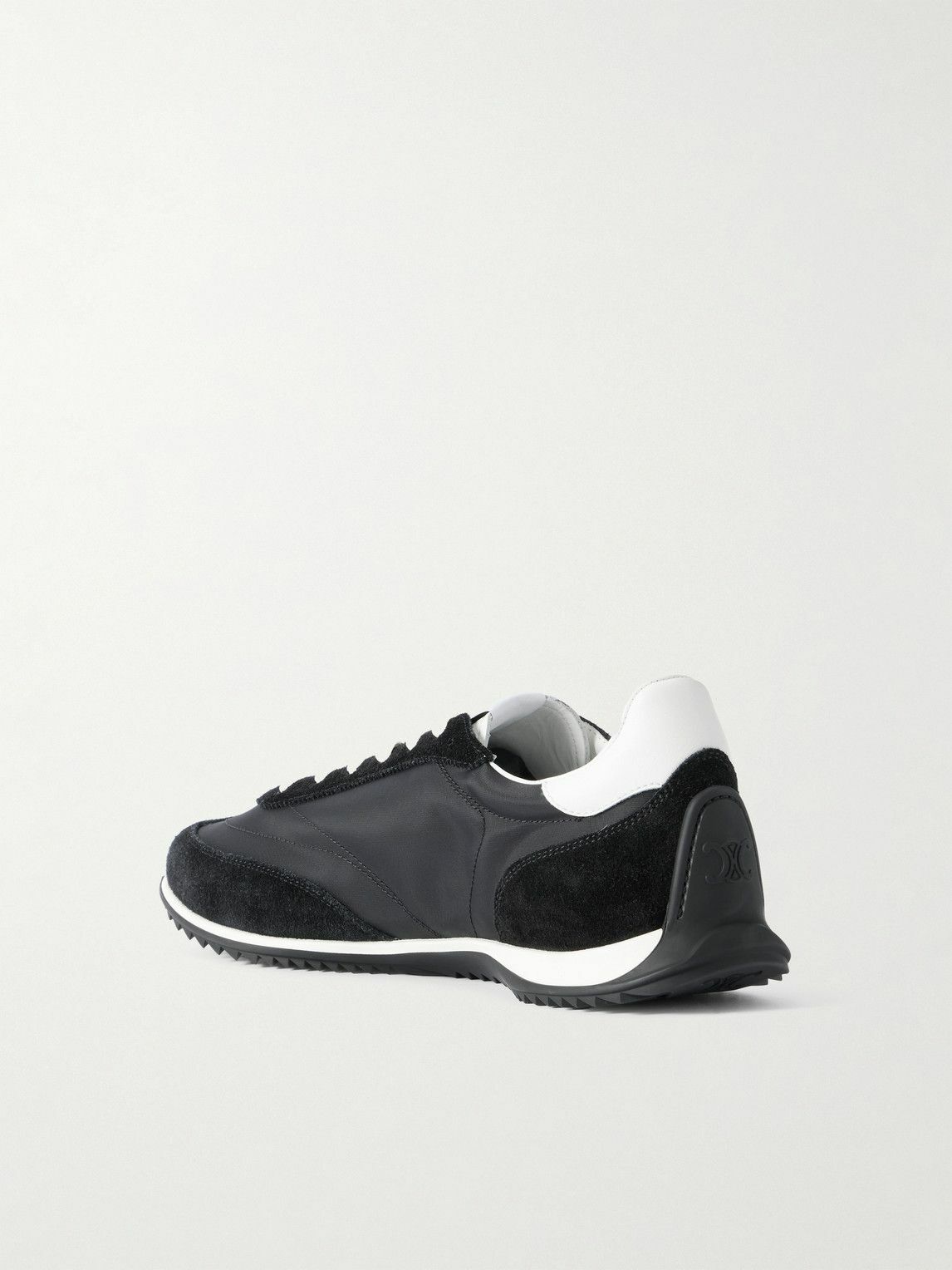 CELINE - Leather and Suede-Trimmed Logo-Embroidered Shell Sneakers - Black