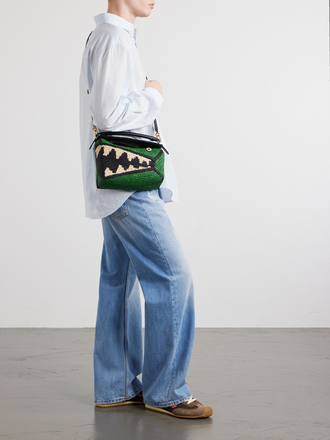 LOEWE - Paula's Ibiza Puzzle Edge Crocodile leather-trimmed raffia shoulder bag