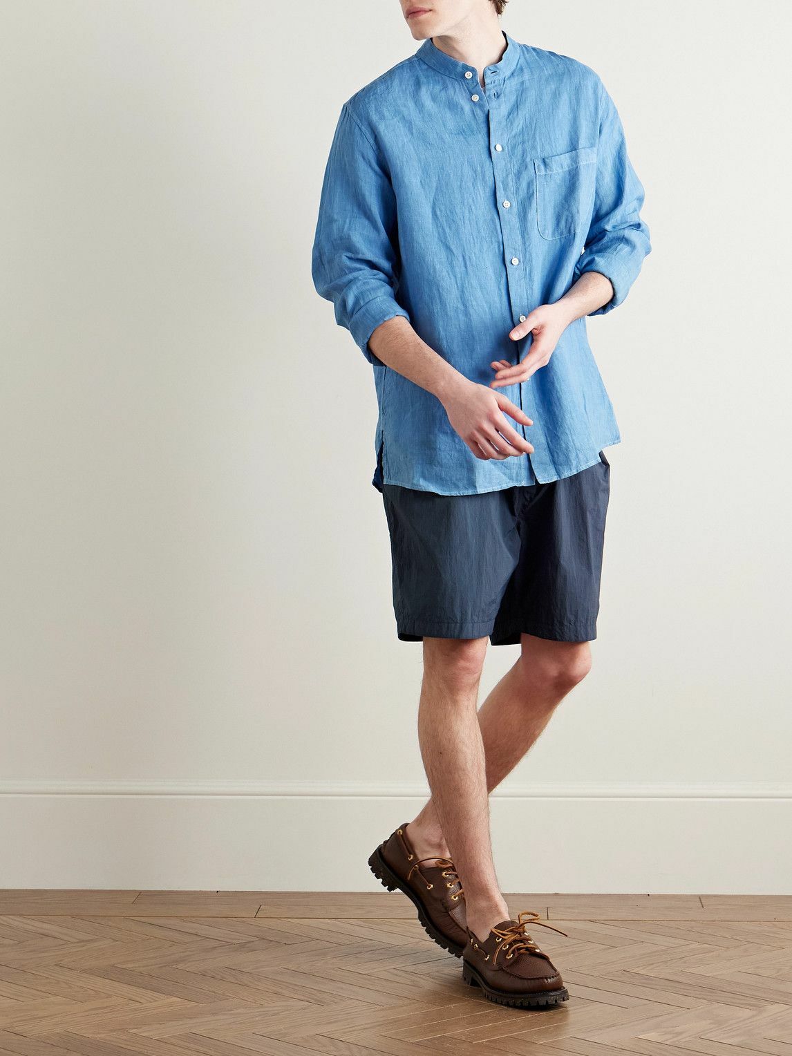 Blue Blue Japan - Tapered Pleated Indigo-Dyed Nylon Shorts - Blue