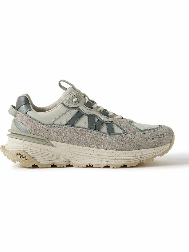 Photo: Moncler - Lite Runner Suede-Trimmed Perforated Leather Sneakers - Gray