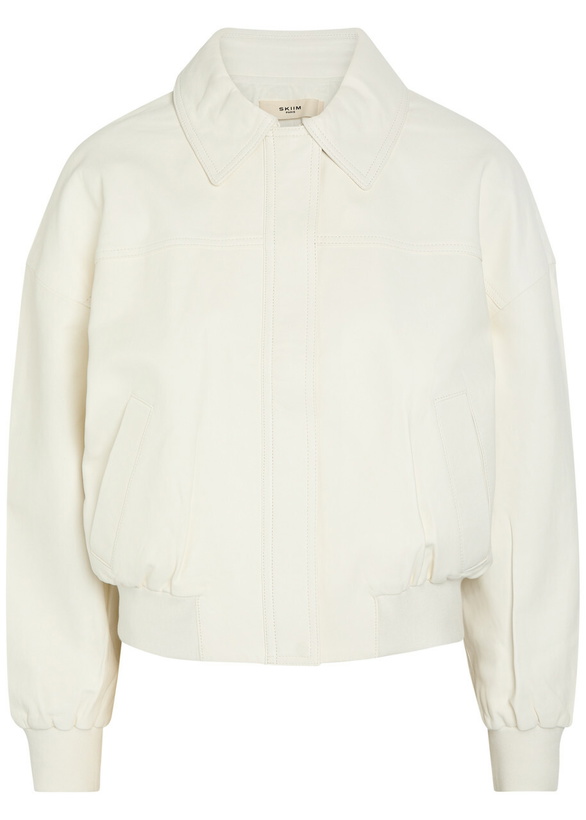Photo: Skiim Boxy Leather Bomber Jacket Off White
