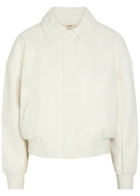 Skiim Boxy Leather Bomber Jacket Off White