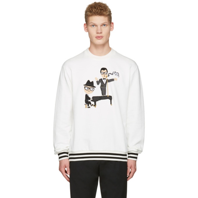 Photo: Dolce and Gabbana White Piano Singer Duo Pullover
