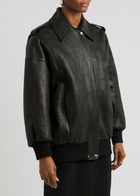 Alexander Mcqueen Padded Grained Leather Aviator Jacket Black