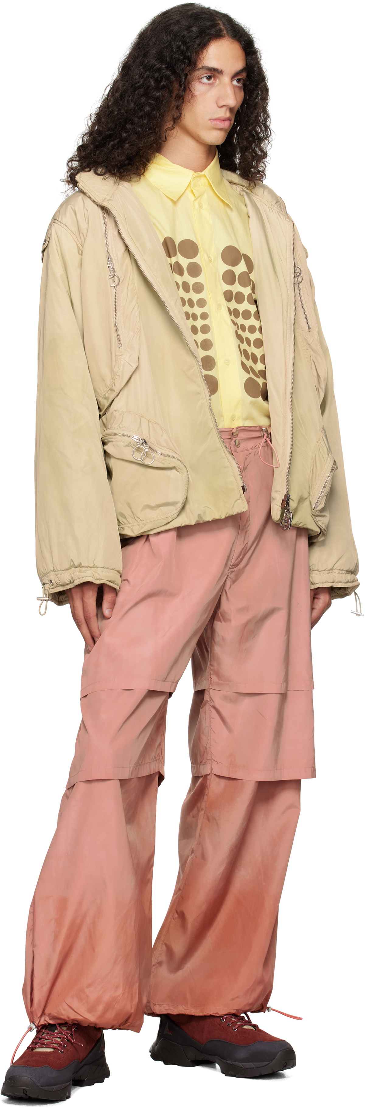 Charlie Constantinou Red Triple Layered Nylon Trousers