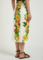 Farm Rio Picnic Flowers Printed Linen Midi Skirt White