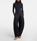 Alaïa Paperstraw leather-trimmed Mary Jane flats