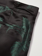 SAINT LAURENT - Tapered Cropped Pleated Satin-Jacquard Trousers - Green