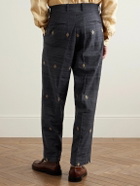 Kartik Research - Straight-Leg Pleated Embroidered Silk Trousers - Gray