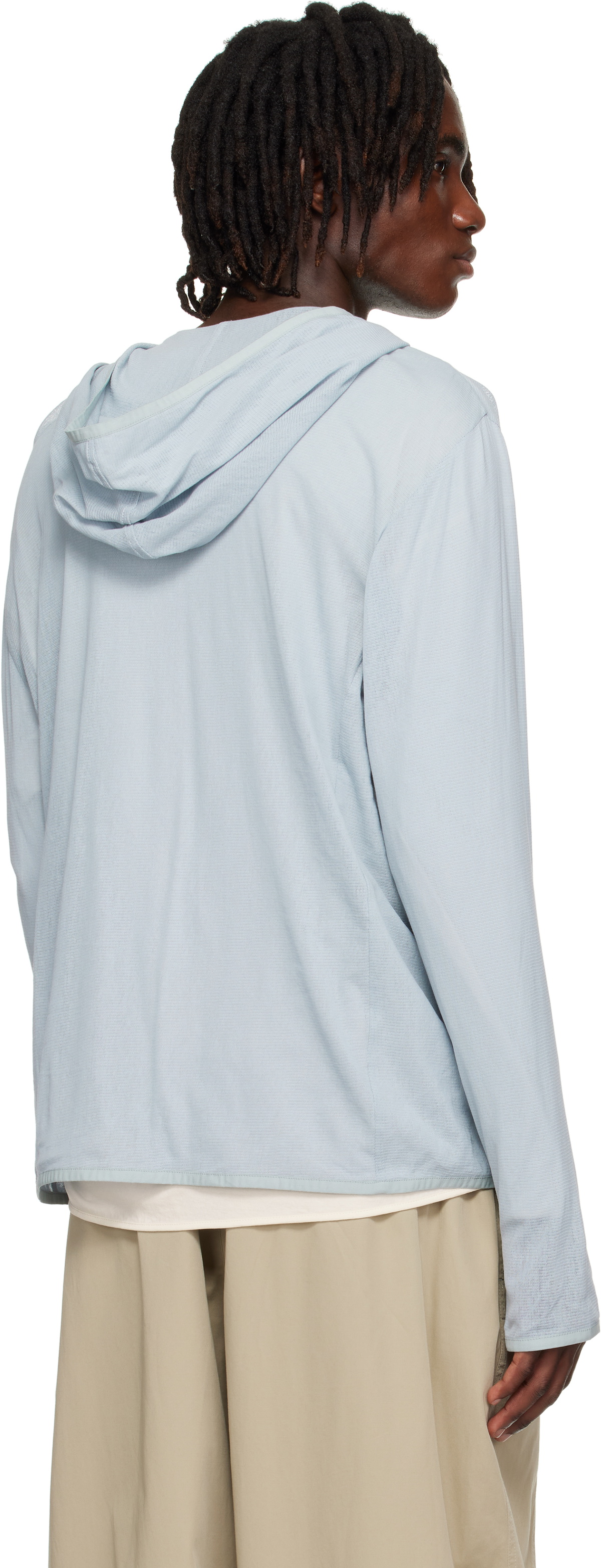 AMOMENTO Blue Mesh Hooded Zip Jacket