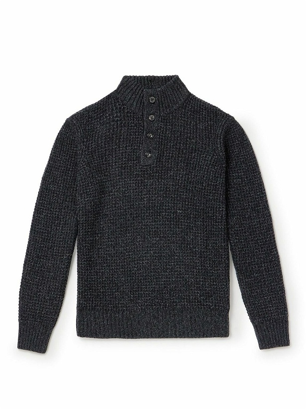 Photo: Faherty - Waffle-Knit Wool and Cashmere-Blend Sweater - Black