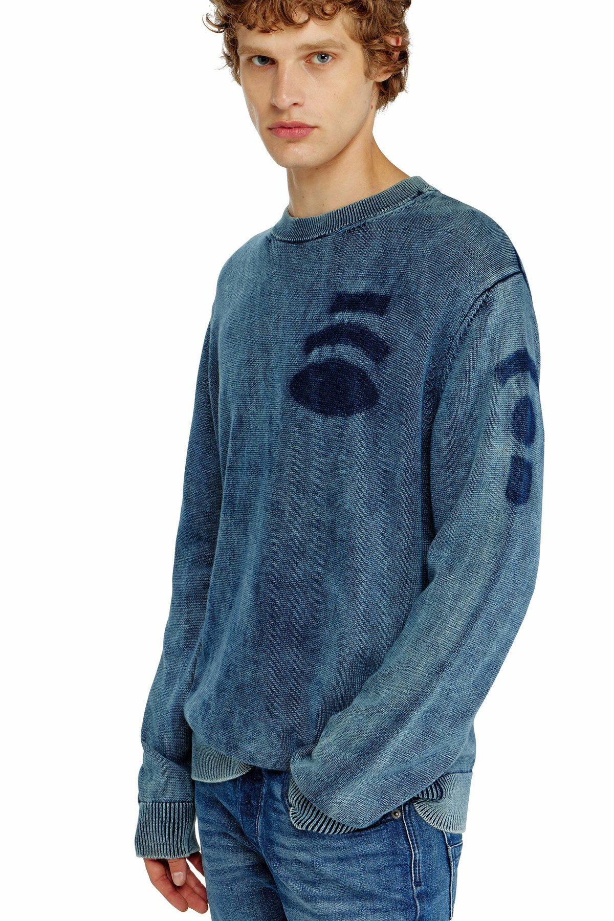 Diesel Denim-look jumper with patch effects - Knitwear Mens in Blue