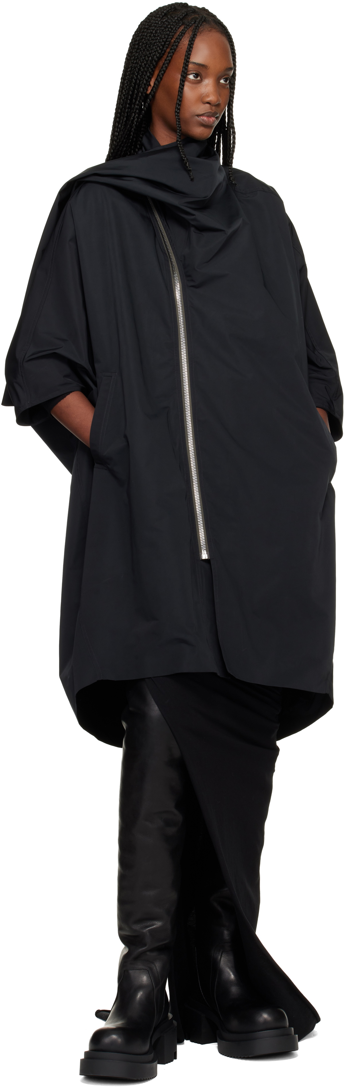 Rick Owens Black Temple Sail Biker Coat