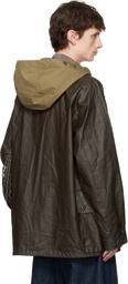 LEMAIRE Brown Detachable Hood Coated Technical Linen Rain Jacket