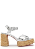 Christian Louboutin Calakala 85 Metallic Leather Espadrille Sandals Silver