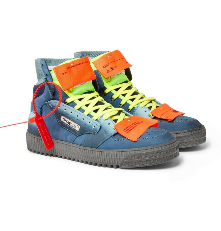 Photo: Off-White - Off-Court Suede, Leather and Canvas High-Top Sneakers - Blue