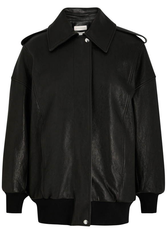 Photo: Alexander Mcqueen Padded Grained Leather Aviator Jacket Black