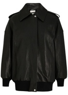 Alexander Mcqueen Padded Grained Leather Aviator Jacket Black