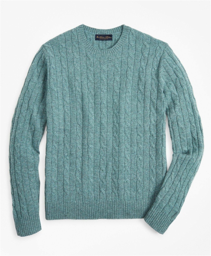 Photo: Brooks Brothers Men's Lambswool Cable Crewneck Sweater | Teal