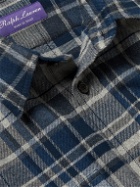 Ralph Lauren Purple label - Suede-Trimmed Checked Cotton-Flannel Shirt - Blue