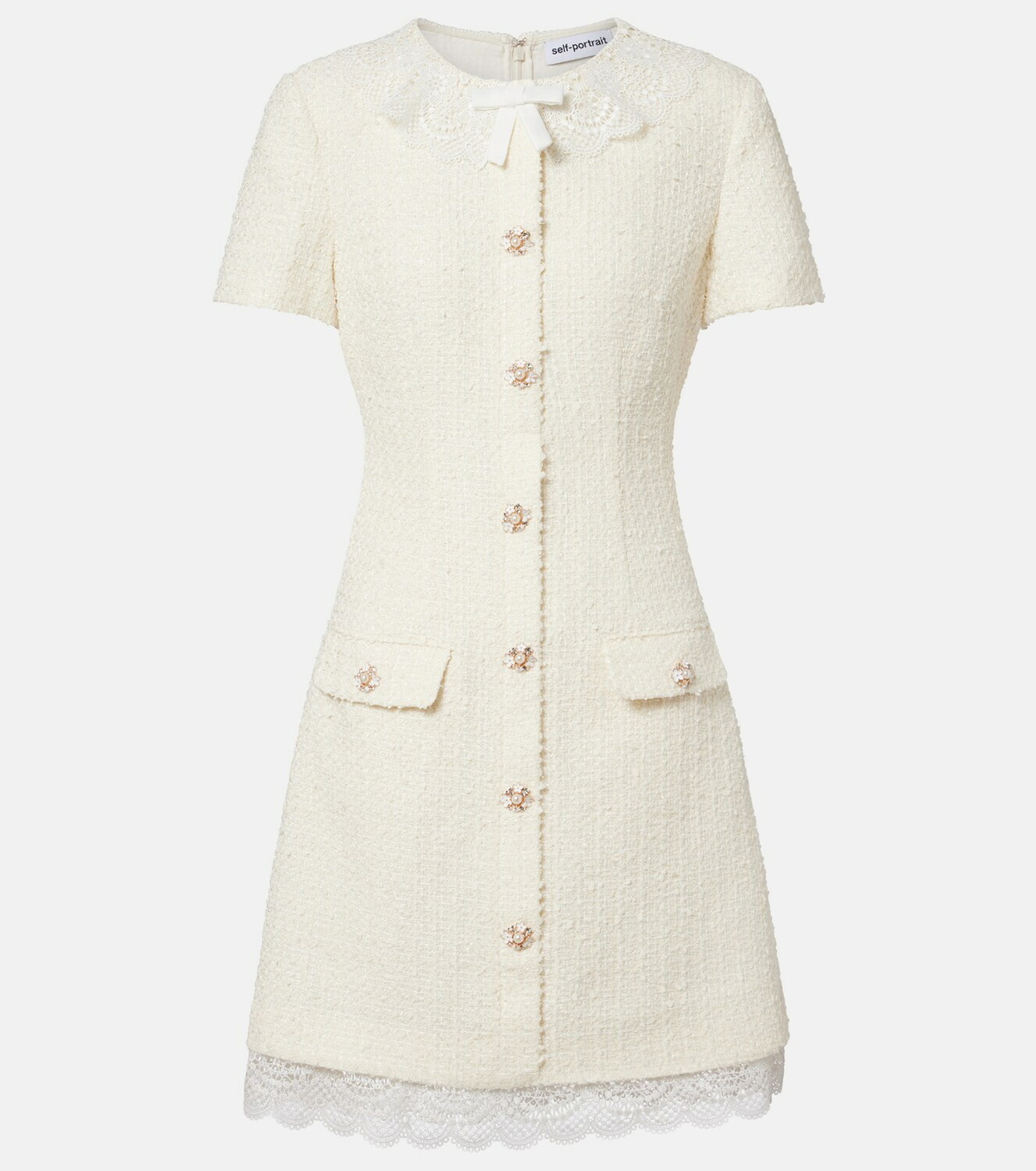 Self-Portrait Lace-trimmed bouclé minidress