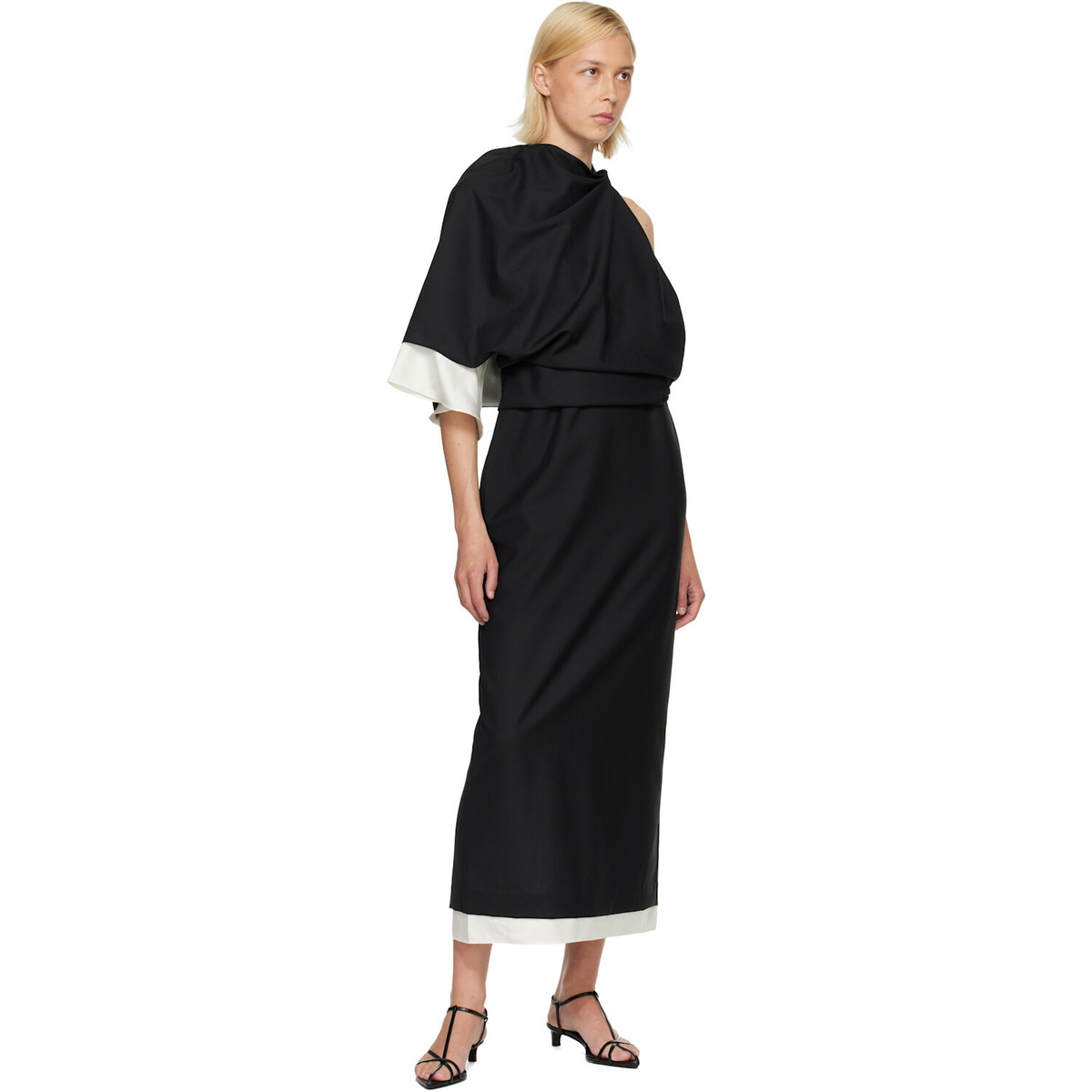 Róhe Black & White Draped Open Back Midi Dress