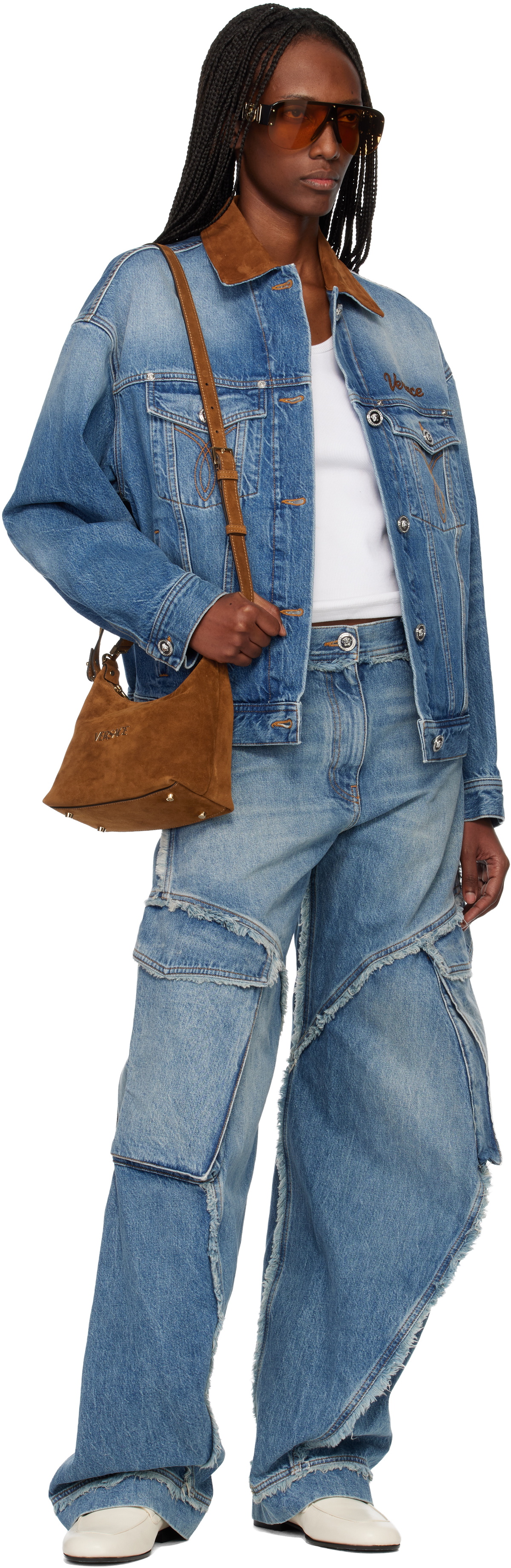 Versace Blue Low-Waist Cargo Jeans