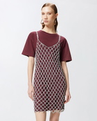 Pinko Short T Shirt Dress Combined With Sequin Dress Burgundy/Silver