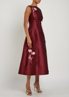 Erdem Floral-embroidered Mikado Satin Midi Dress Bordeaux