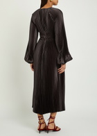 Joseph Ortiz Pleated Satin Midi Dress Brown