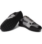 Valentino - Valentino Garavani Rockrunner Camouflage-Print Stretch-Knit, Leather and Suede Sneakers - Gray