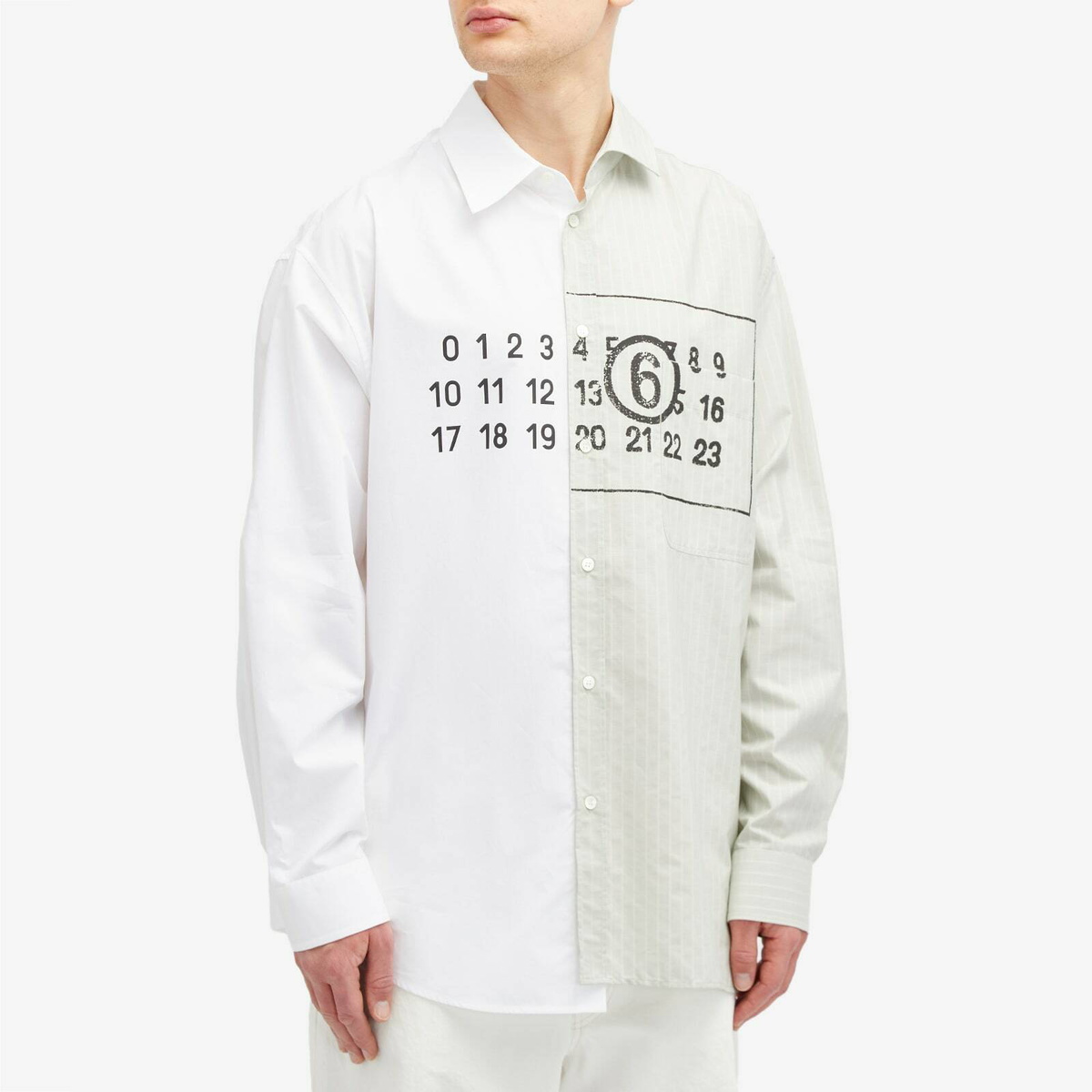 MM6 Maison Margiela Men's Split Number Logo Shirt in White/Iguana
