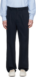 Noah Navy Sanded Twill Pleated Trousers